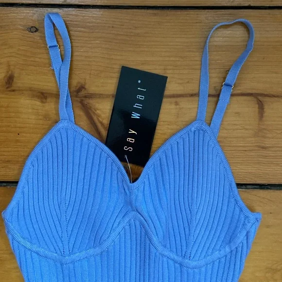 NEW Say What? Blue Ribbed Midi Bodycon Dress Size Medium NWT - Picture 2 of 9